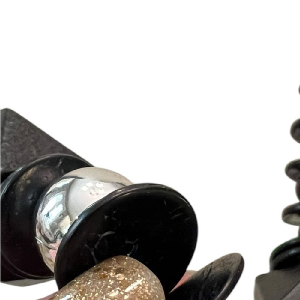 SALE!! 2 for $15 Paparazzi Wooden Bead Necklace Black Silver Earrings Discs Boho - Picture 6 of 11
